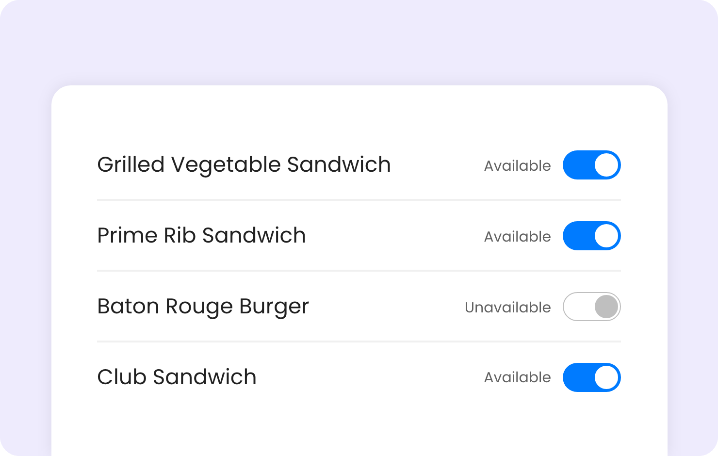 Menuviel Features - Availability